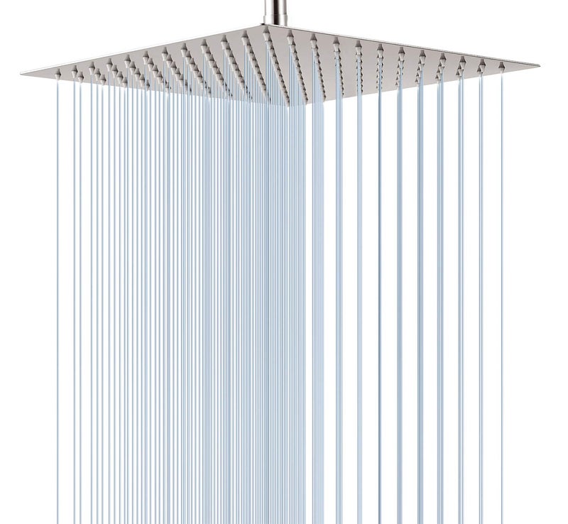 GGStudy Square16 Inch Square Stainless Steel Shower Head Rainfall Large Shower Head Brushed Nickel High Pressure - Image 1